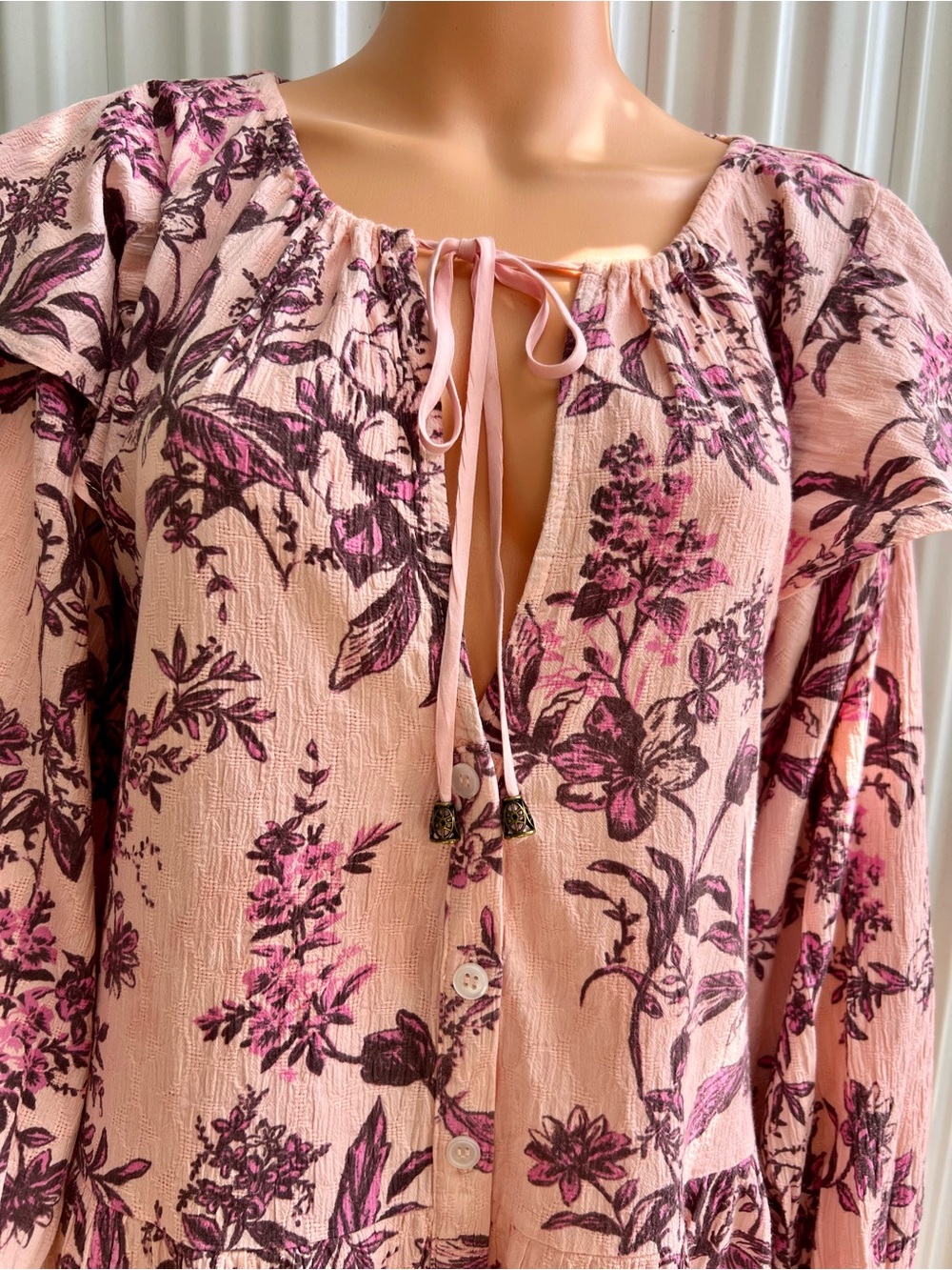 Free People Pink Floral Deep-V Ruffle Mini Dress - Picture 4 of 8